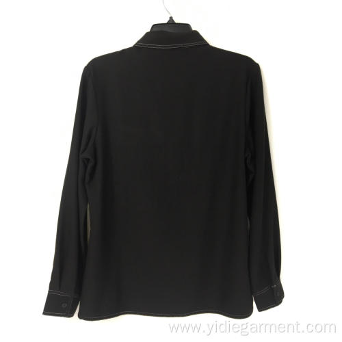 China Black Denim Long Sleeve Casual Shirt Factory
